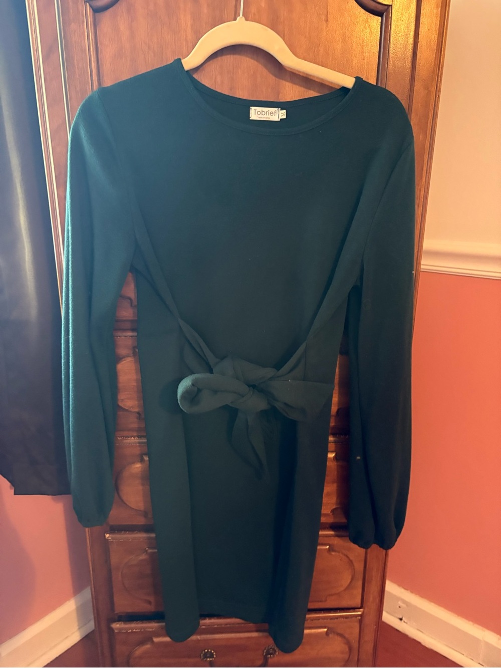 Forest Green Long Sleeve Tie-Waist Dress